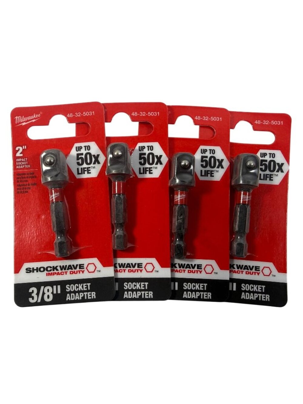 Milwaukee SHOCKWAVE Impact Duty 1/4" Hex to 3/8" Square Socket Adapter (4pack)